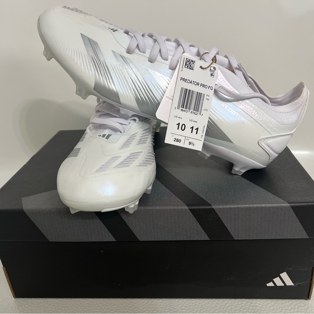 adidas Predator Pro FG White Silver Athletic Shoes